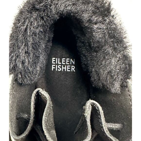 Eileen Fisher Kenille Black Nubuck Bootie Shearling Trim Wedge Womens 7 New $255 - Picture 9 of 10
